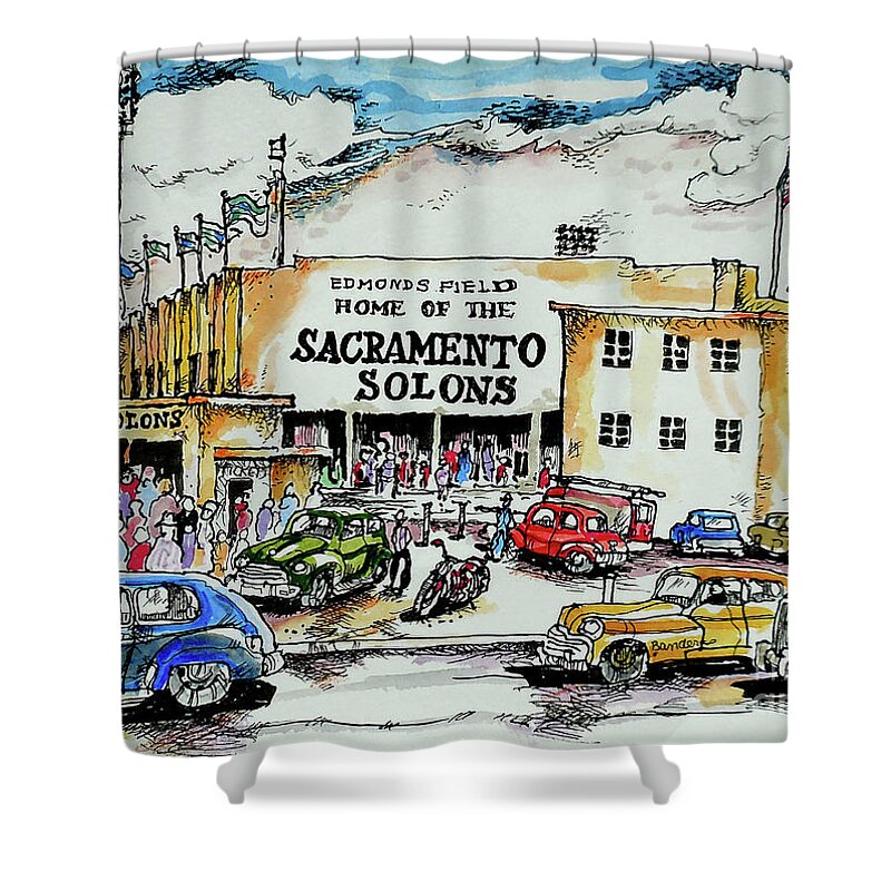 Baseball Shower Curtain featuring the painting Sacramento Solons by Terry Banderas