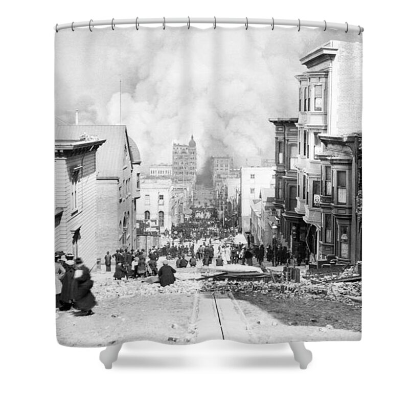 San Francisco Earthquake Shower Curtain featuring the photograph Sacramento Street Burning - San Francisco Earthquake - 1906 by War Is Hell Store