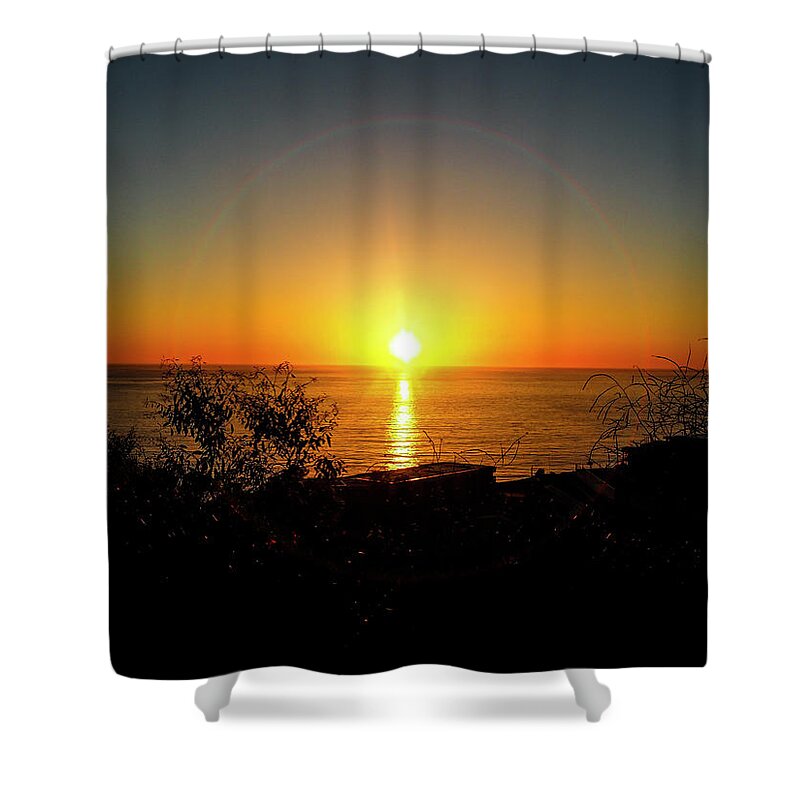 Rebecca Dru Shower Curtain featuring the photograph Sacred Geometric Sunset by Rebecca Dru
