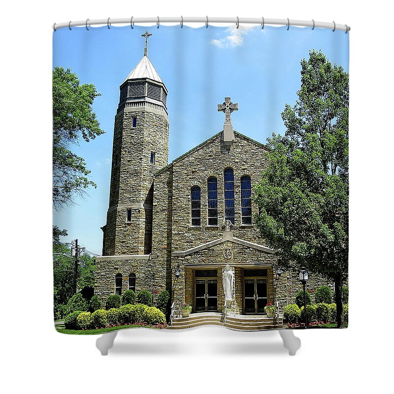 Catholic Church Shower Curtain featuring the photograph Sacred Heart Catholic Church in Riverton New Jersey by Linda Stern
