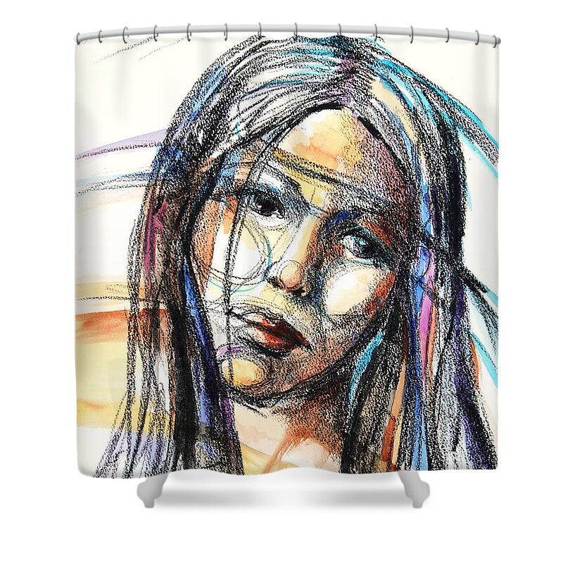 Woman Shower Curtain featuring the painting Sad by Patricia Allingham Carlson