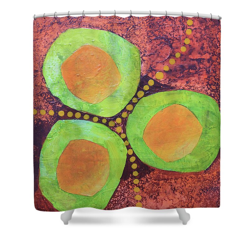 Orange Shower Curtain featuring the mixed media Safe Zones by April Burton