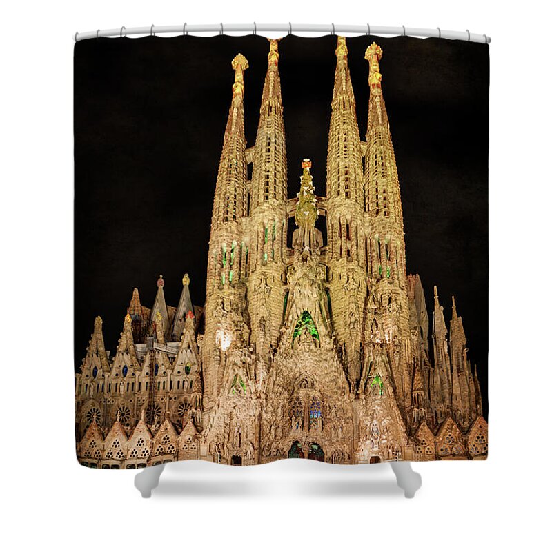 Sagrada Familia Shower Curtain featuring the photograph Sagrada Familia at night - Gaudi by Weston Westmoreland
