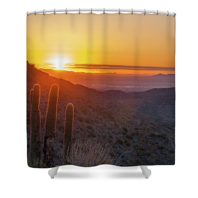 Orcinusfotograffy Shower Curtain featuring the photograph Saguaro Sunrise by Kimo Fernandez