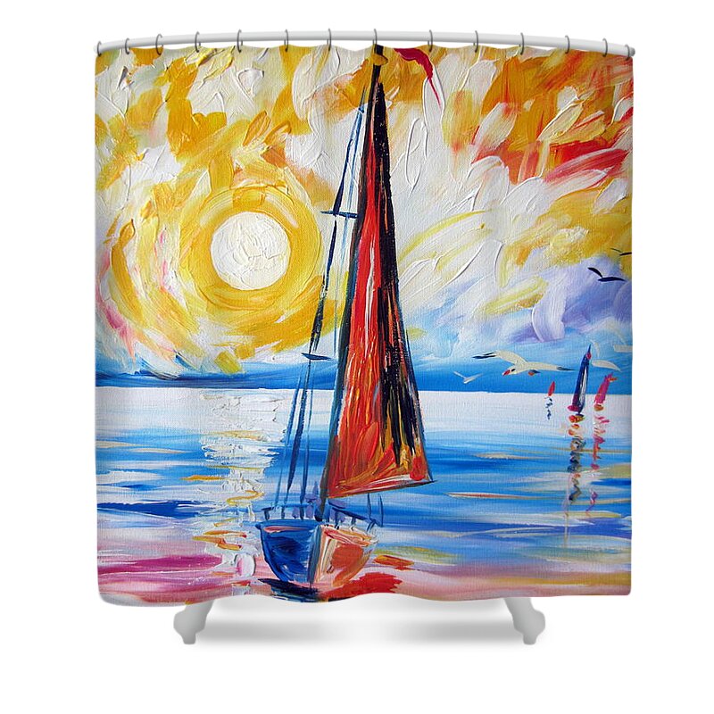 Boats Shower Curtain featuring the painting Sail Sail More by Roberto Gagliardi