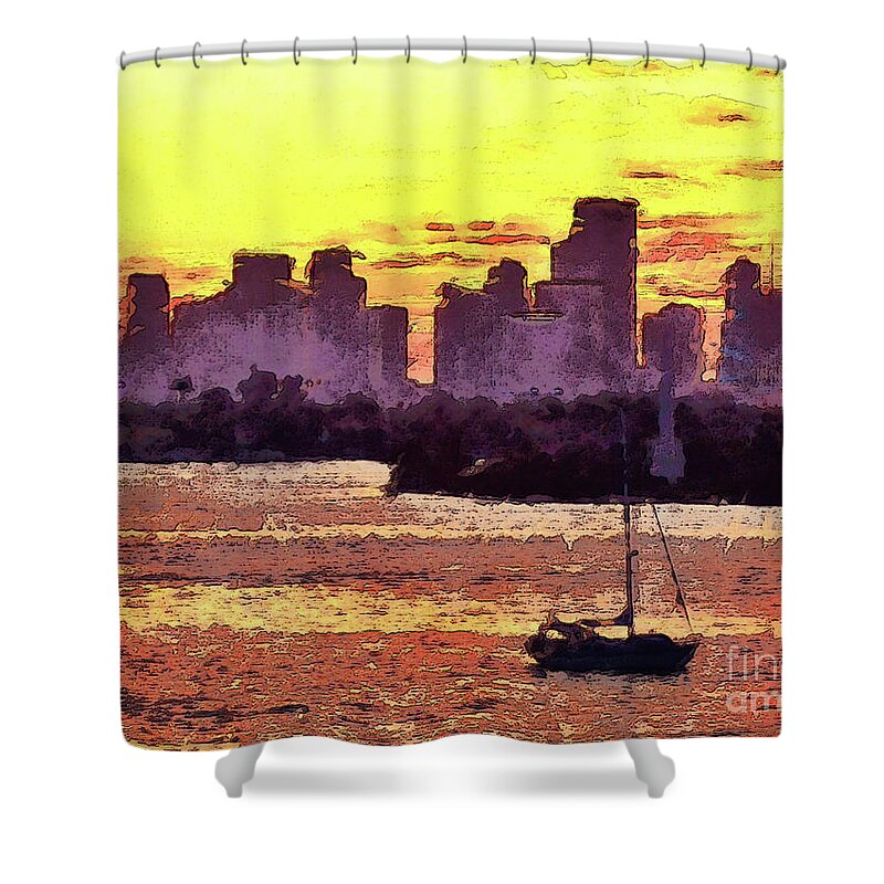 Miami Shower Curtain featuring the photograph Sailboat Anchored For The Night by Phil Perkins