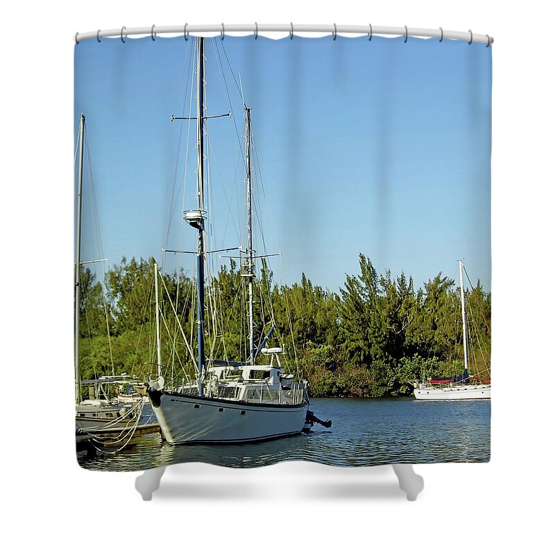 Dock Shower Curtain featuring the photograph Sailboat At The Marina by D Hackett