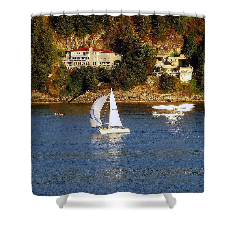 Sailboat Shower Curtain featuring the photograph Sailboat in Vancouver by Robert Meanor