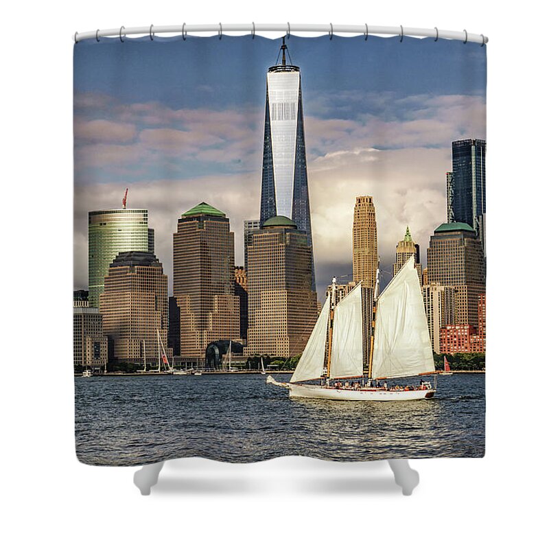 Sailboat Shower Curtain featuring the photograph Sailboat on New York Harbor by Janis Knight