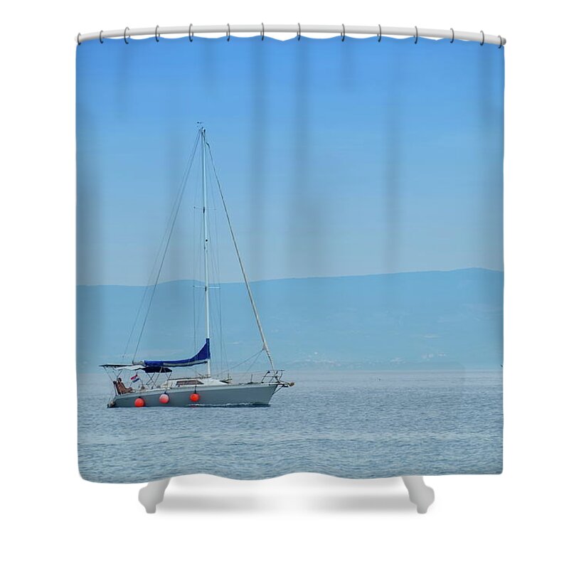 Sailboat Shower Curtain featuring the photograph Sailboat on the mediterranean sea, Split, Croatia by Elenarts - Elena Duvernay photo