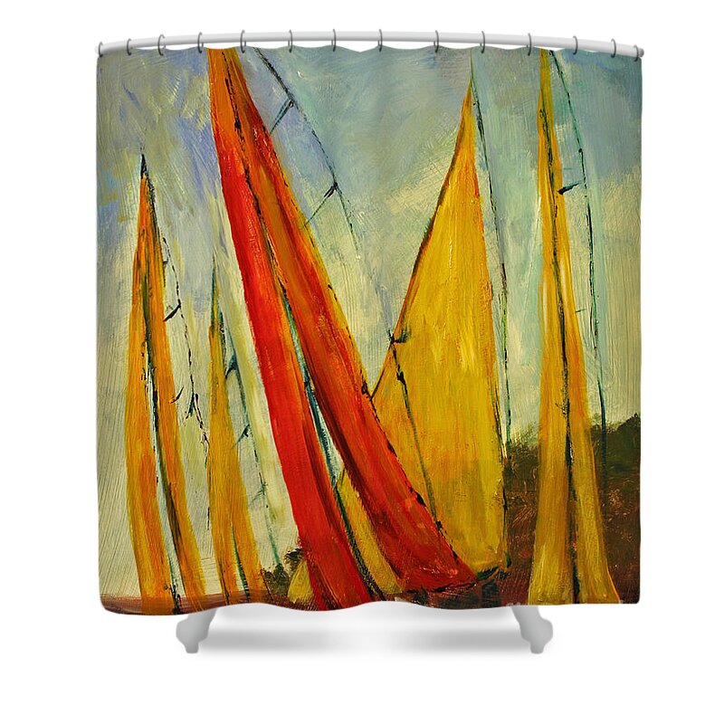 Sailboats And Abstract 2. Sailing Shower Curtain featuring the painting Sailboat studies 2 by Julie Lueders 