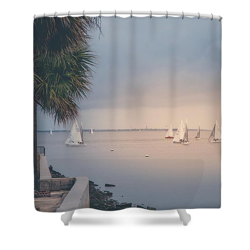 Cassandramichellephotography Shower Curtain featuring the photograph Sailboats And Palm Trees? Yes Please by Cassandra M Photographer
