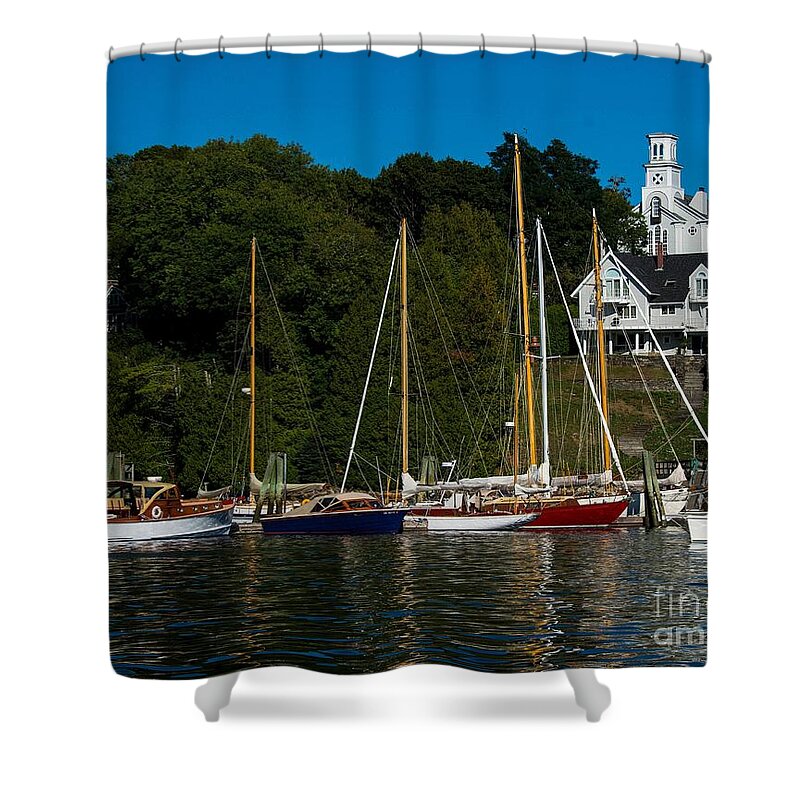 Rockport Maine Shower Curtain featuring the photograph Sailboats at the Dock by Steve Brown