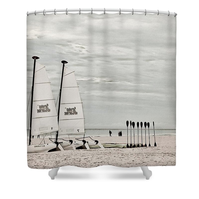 Sailboats Shower Curtain featuring the digital art Sailboats by Mary Pille