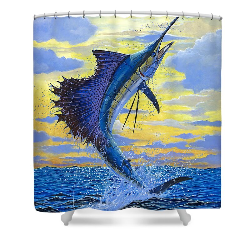 Sailfish Shower Curtain featuring the painting Sailfish Point OFF00158 by Carey Chen