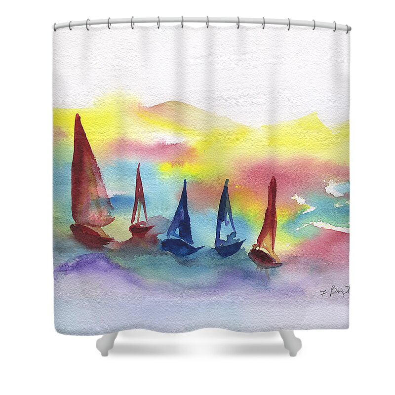 Sailing Abstract Shower Curtain featuring the painting Sailing Abstract by Frank Bright