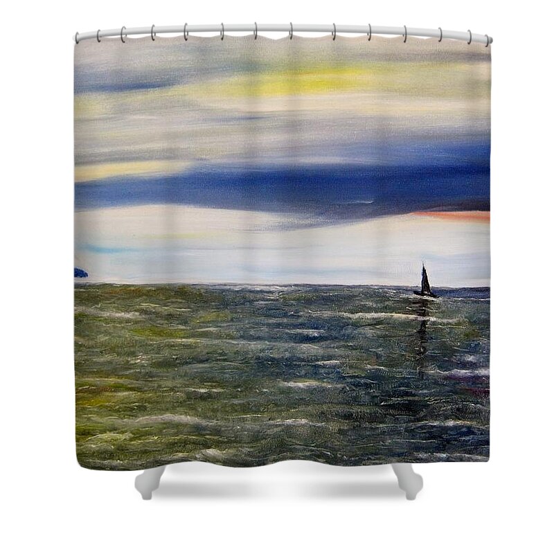 Sailboat Shower Curtain featuring the painting Sailing at dusk by Marilyn McNish