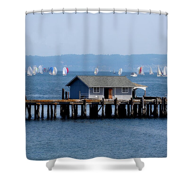Penncove Shower Curtain featuring the photograph Sailing at Penn Cove by Mary Gaines