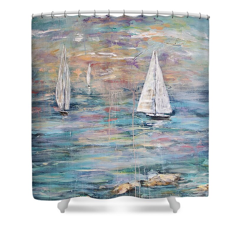 Sailing Shower Curtain featuring the painting Sailing Away 1 by Janis Lee Colon