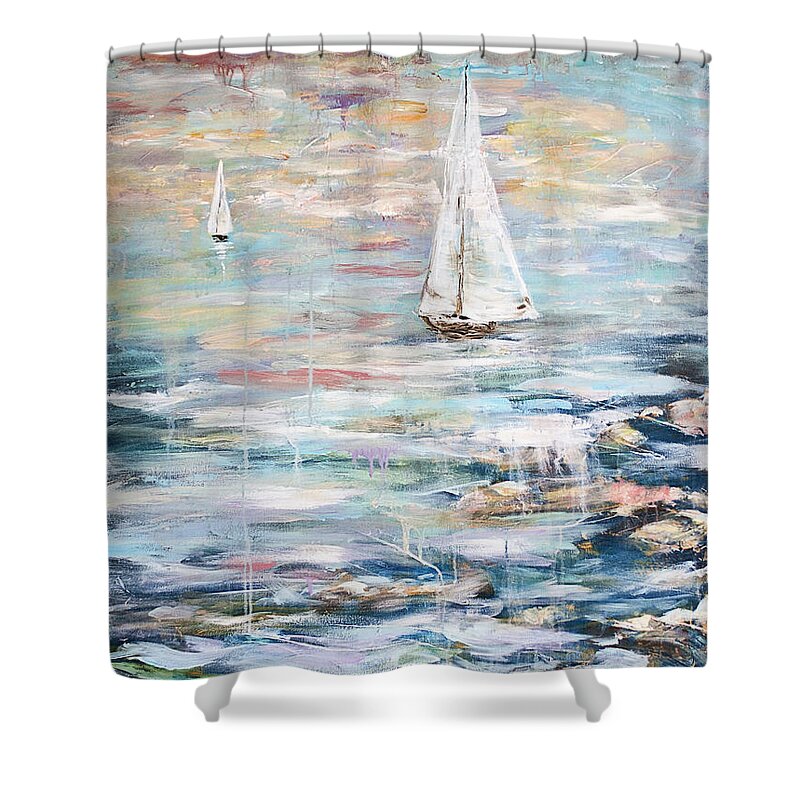 Ocean Shower Curtain featuring the painting Sailing Away 2 by Janis Lee Colon