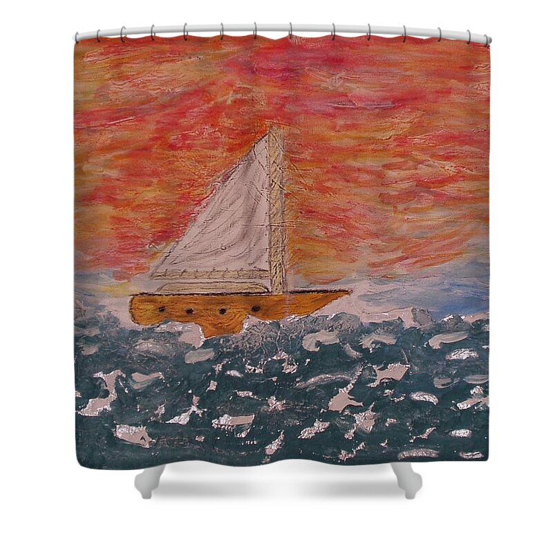 Sailing Art Shower Curtain featuring the photograph Sailing boat in the waves by Pilbri Britta Neumaerker