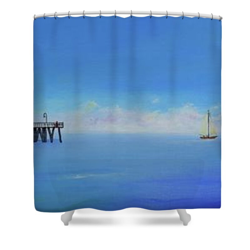 San Clemente Shower Curtain featuring the painting Sailing By San Clemente by Mary Scott