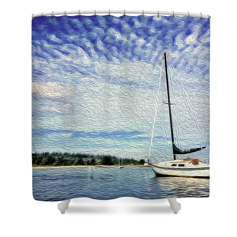 Sailing Shower Curtain featuring the digital art Sailing - Digital Oil by Birdly Canada