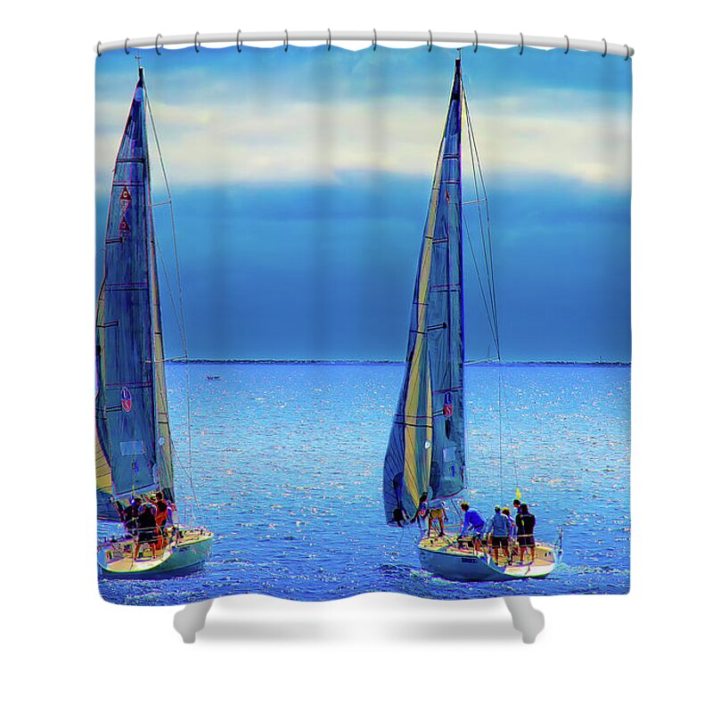 Sailing Shower Curtain featuring the photograph Sailing in the Blue by Joseph Hollingsworth