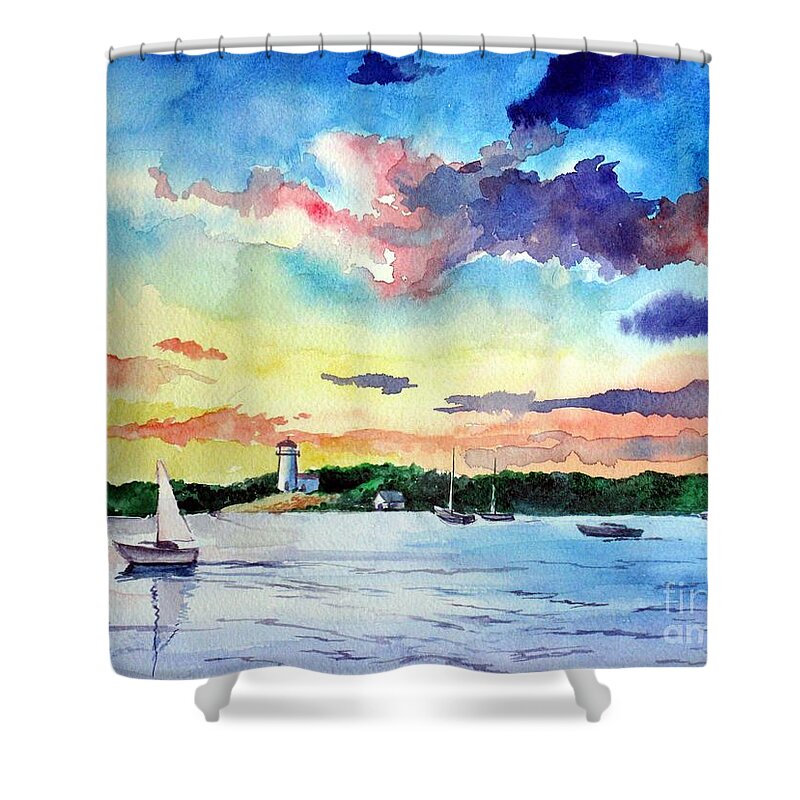 Sailing Shower Curtain featuring the painting Sailing on the Bay by Christopher Shellhammer