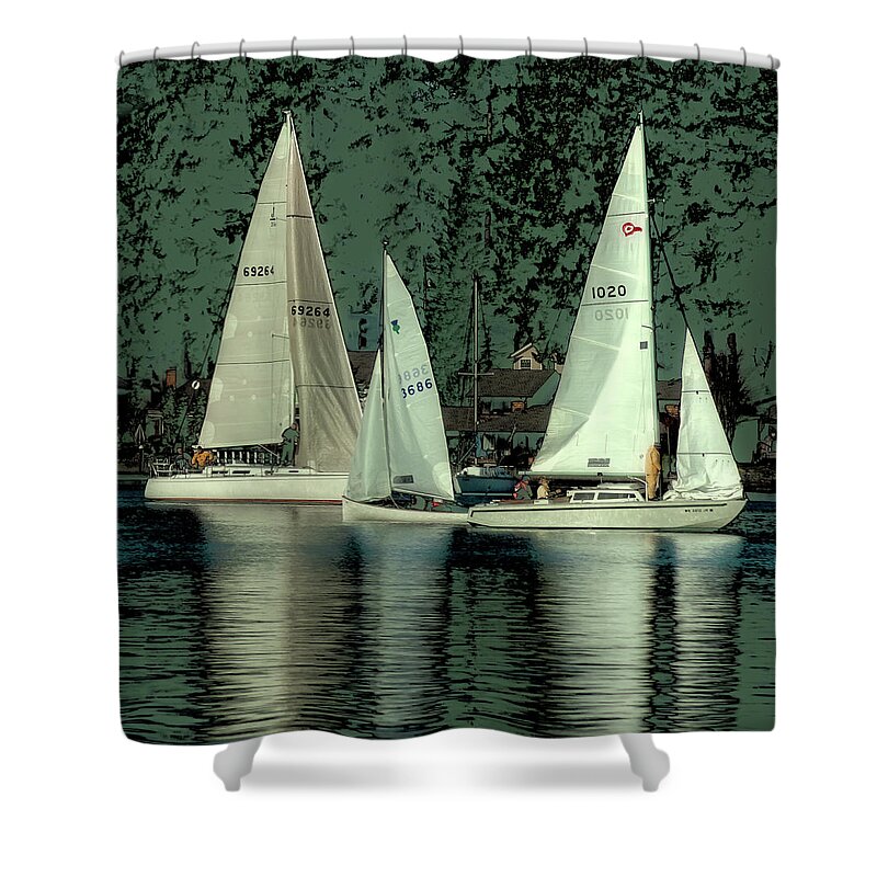 Sailing Reflections Shower Curtain featuring the photograph Sailing Reflections by David Patterson