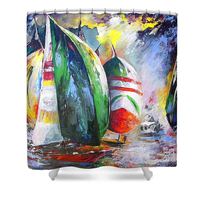 Sailing Boats Painting Shower Curtain featuring the painting Sailing Regatta by Miki De Goodaboom