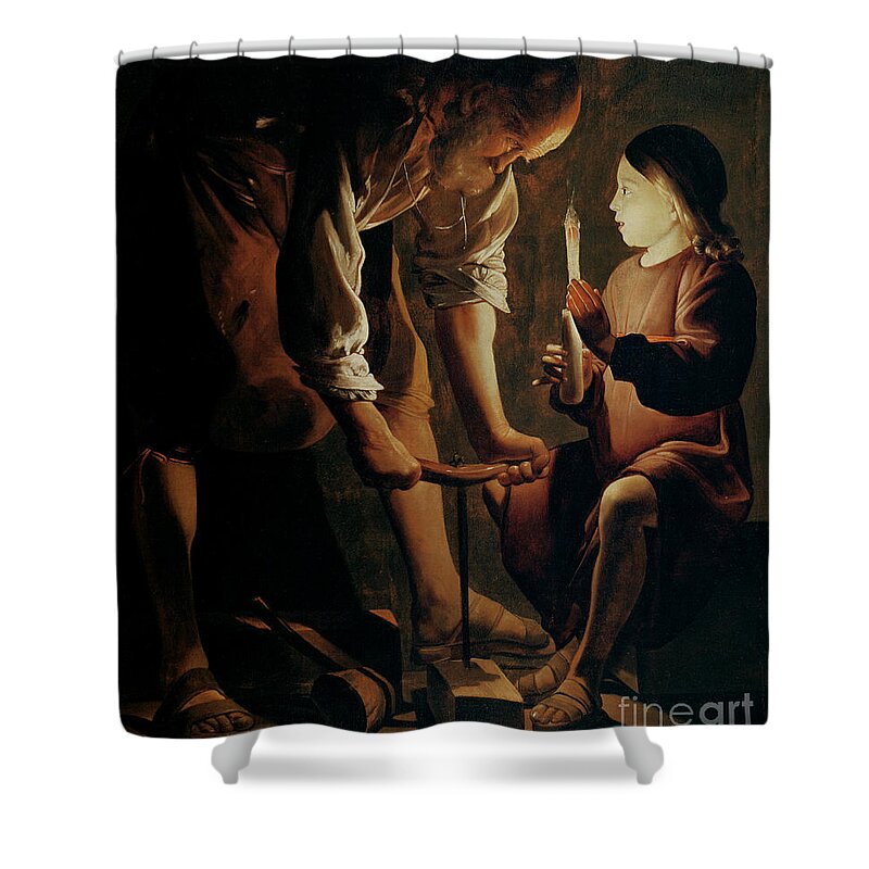 Georges De La Tour Shower Curtain featuring the painting Saint Joseph the Carpenter by Georges de la Tour