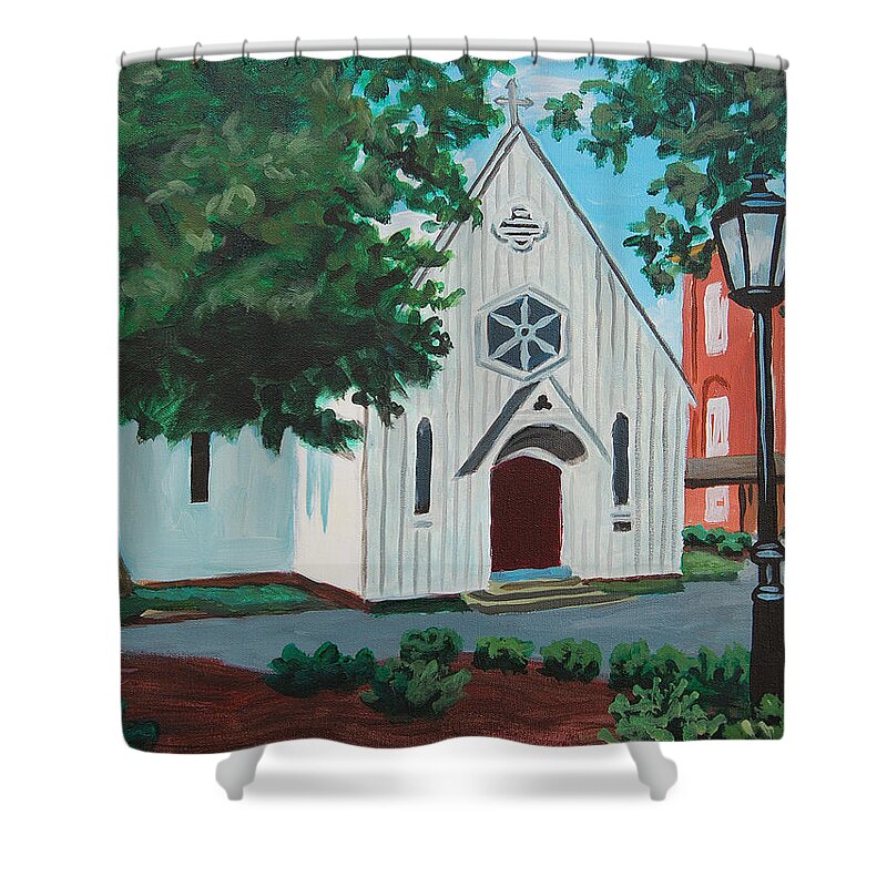 Building Shower Curtain featuring the painting Saint Mary's Chapel by Tommy Midyette