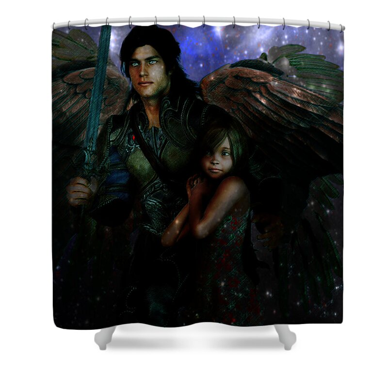 Archangel Shower Curtain featuring the painting Saint Michael Protect Us by Suzanne Silvir