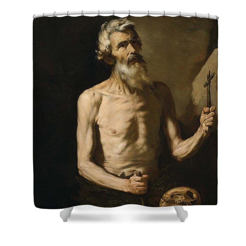 Saint Onophrius 1642 Jusepe De Ribera (spanish (active In Italy) Shower Curtain featuring the painting Saint Onophrius by MotionAge Designs