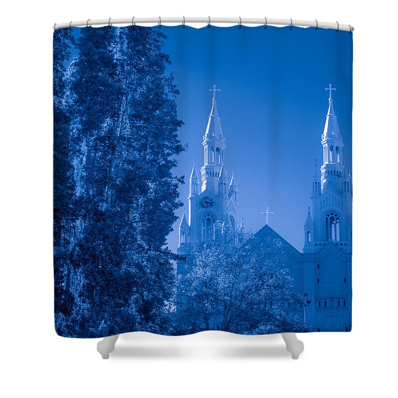 Bonnie Follett Shower Curtain featuring the photograph Saints Peter and Paul Church in Blue by Bonnie Follett