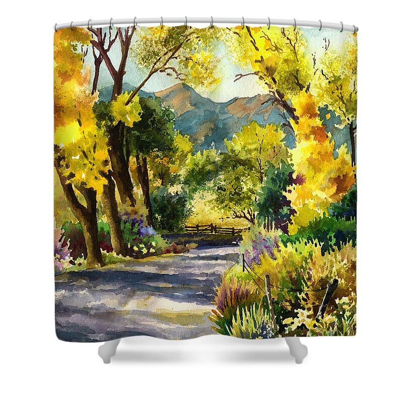 Salida Colorado Painting Shower Curtain featuring the painting Salida Country Road by Anne Gifford