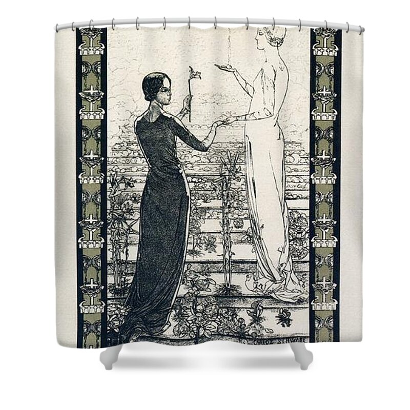 Salon Shower Curtain featuring the mixed media Salon de la Rose Croix - Vintage French Exposition Poster by Carlos Schwabe by Studio Grafiikka