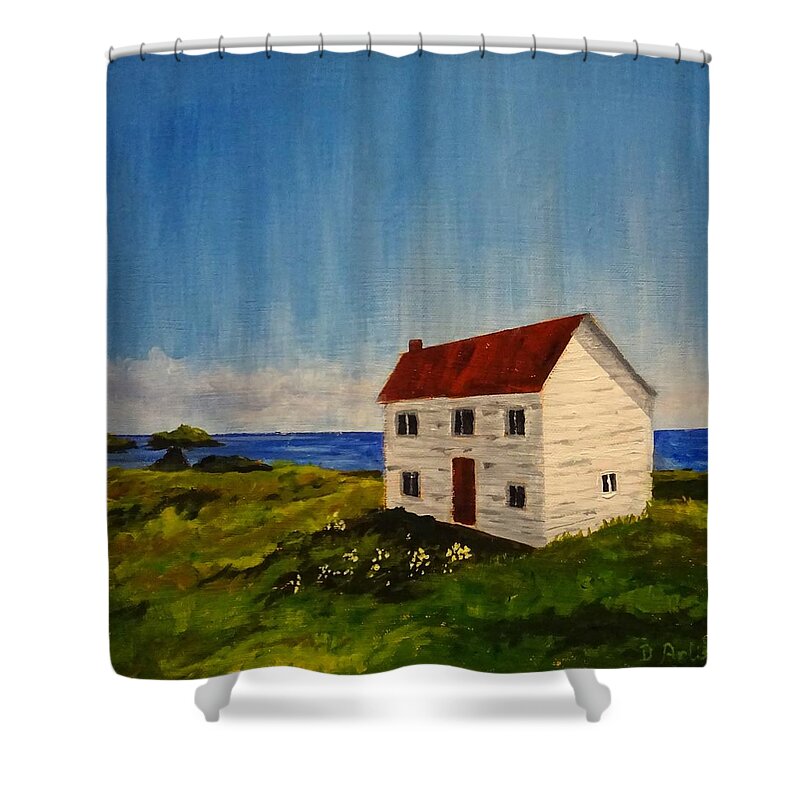Newfoundland Shower Curtain featuring the painting Saltbox House by Diane Arlitt