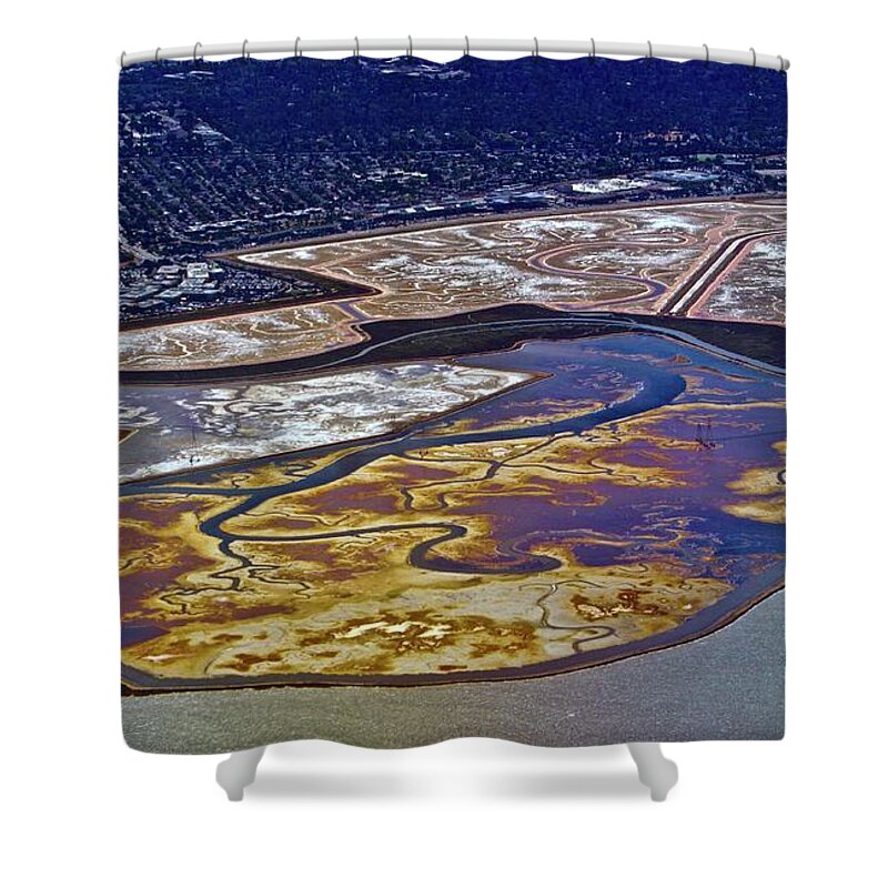 Aerial Shower Curtain featuring the photograph Salt Flat Designs San Francisco Bay by Blair Seitz