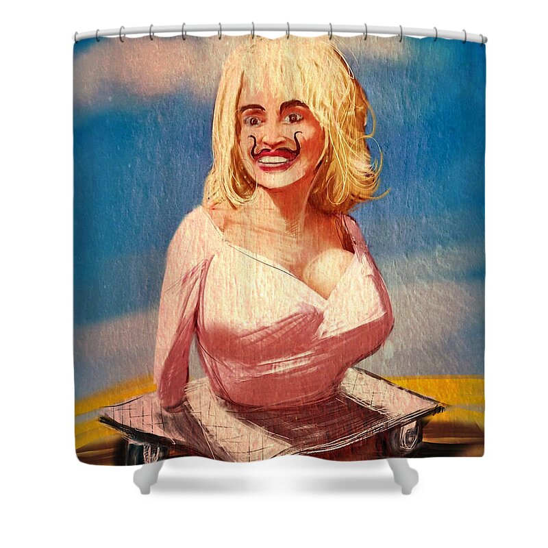 Portrait Shower Curtain featuring the mixed media Salvador Dolly Dolly by Russell Pierce