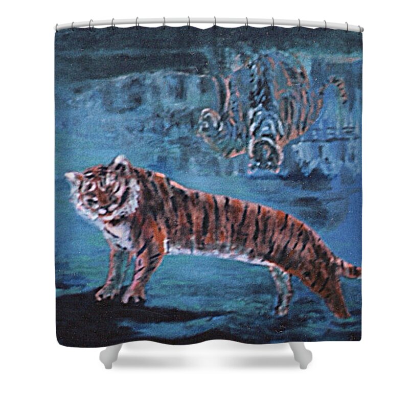 Tiger Shower Curtain featuring the painting Salvato dalle acque by Enrico Garff
