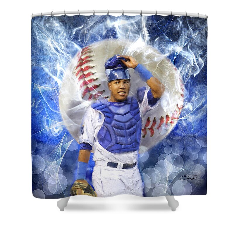 Salvie Shower Curtain featuring the painting Salvy the MVP by Colleen Taylor