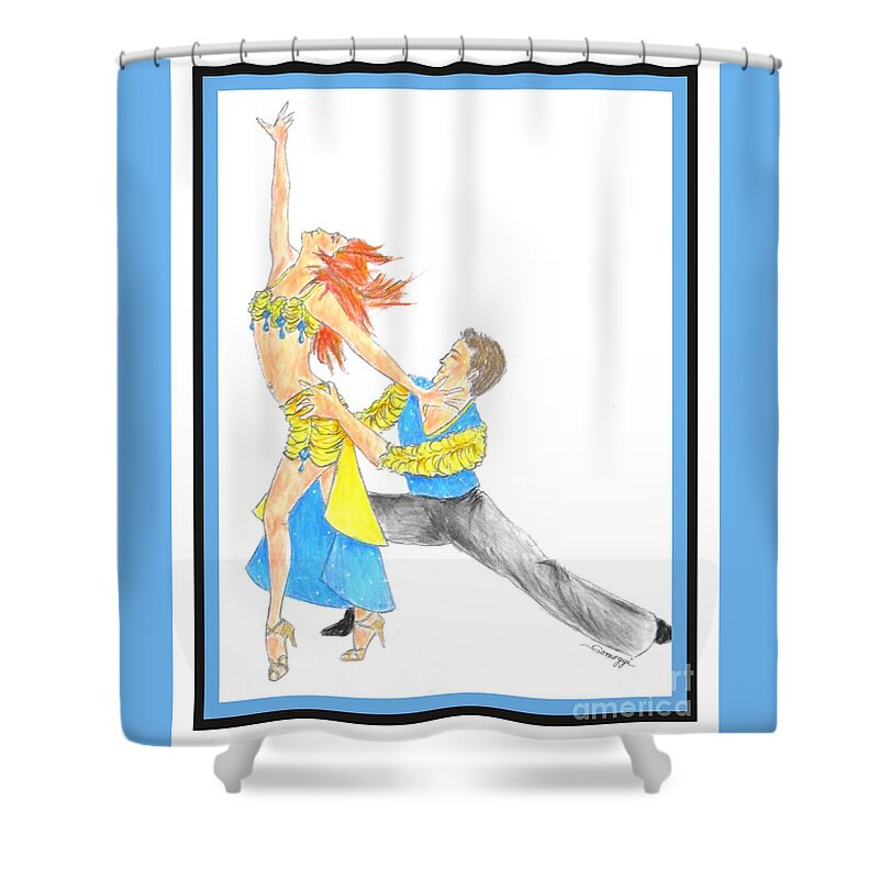 Energy Shower Curtain featuring the drawing Samba - Portrait of 2 Samba Dancers by Jayne Somogy