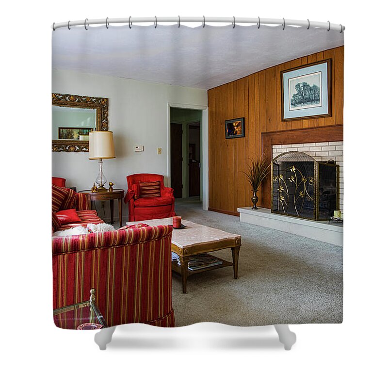 Real Estate Photography Shower Curtain featuring the photograph Sample Living Room - 908 by Jeff Kurtz