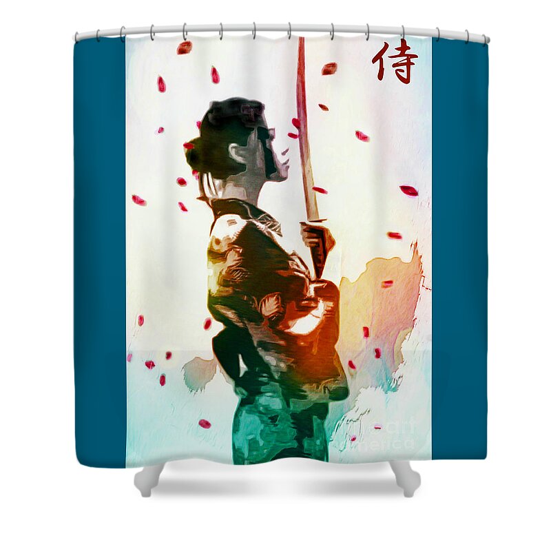 Samurai Shower Curtain featuring the painting Samurai Girl - Watercolor Painting by Ian Gledhill