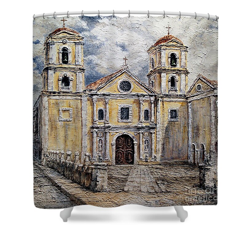Churches Shower Curtain featuring the painting San Agustin Church 1800s by Joey Agbayani