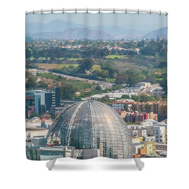 San Diego Shower Curtain featuring the photograph San Diego Central Library by Pamela Williams