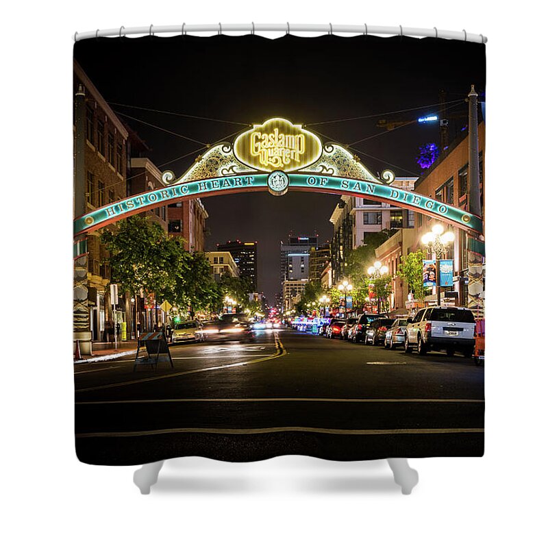 Gaslamp Quarter Shower Curtain featuring the photograph San Diego Gaslamp Quarter at Night by David Levin
