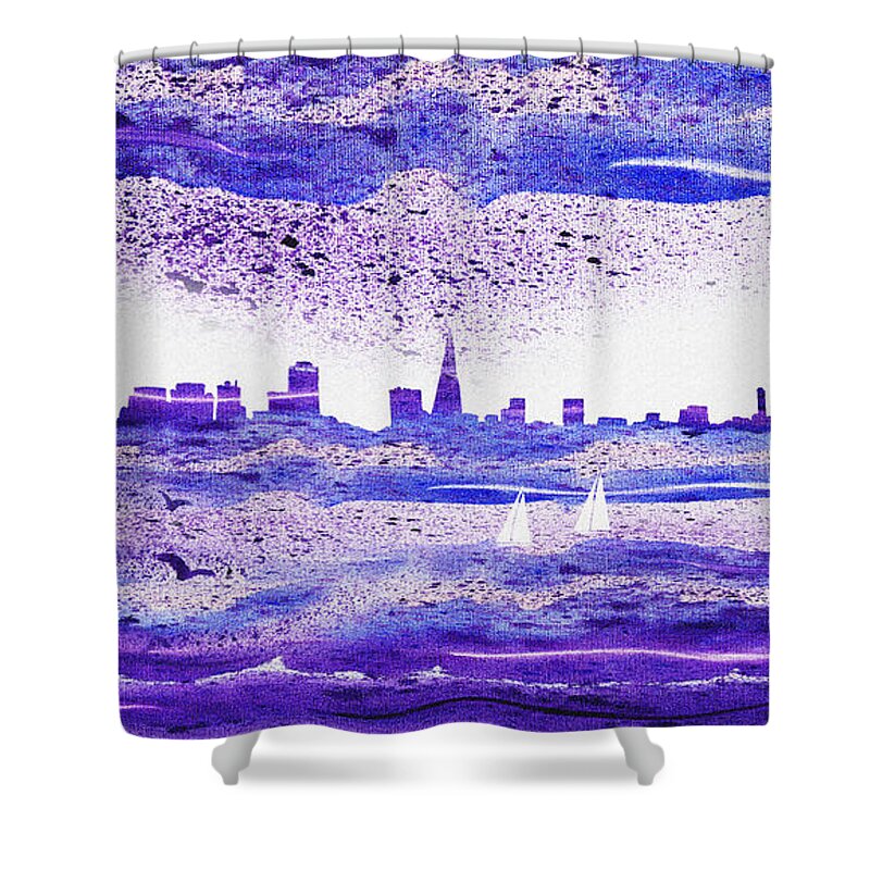 San Francisco Shower Curtain featuring the painting San Francisco Blues City Skyline by Irina Sztukowski